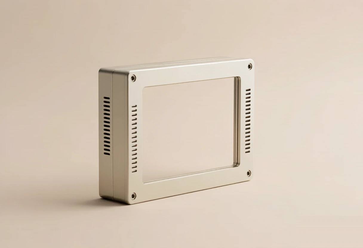 Aluminum 6061 CNC milled monitor enclosure with ventilation slots