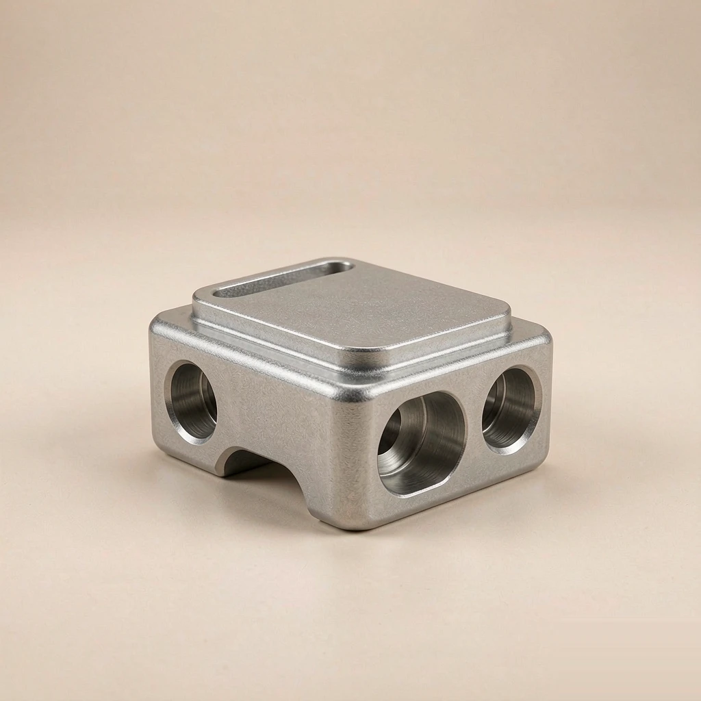 3D render of bead blasted stainless part, satin matte texture